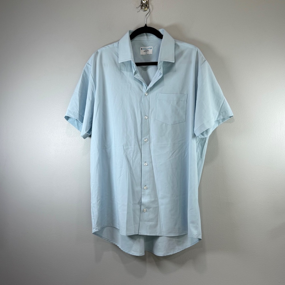 &Collar Athletic Fit Short Sleeve Performance Dress Shirt Light Blue Mens Large